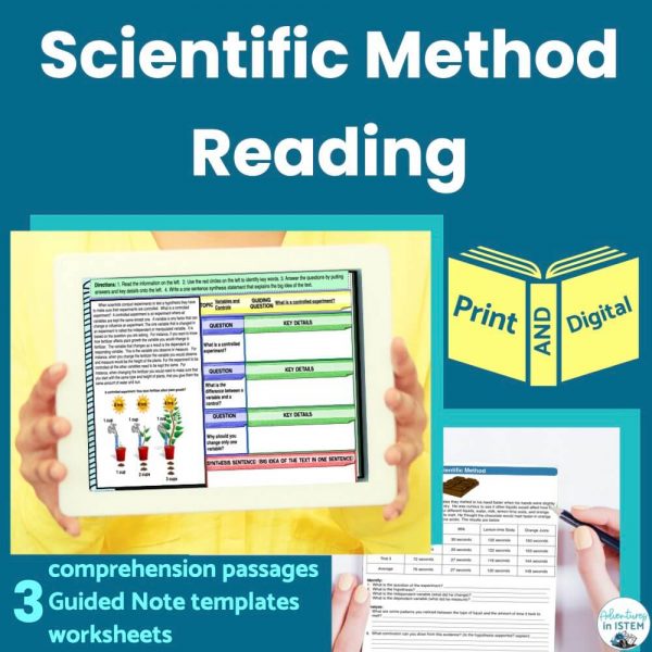 science reading scientific method. 3 comprehension passages, guided note templates, and worksheets