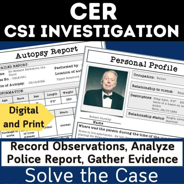 claim evidence reasoning CSI investigation. Students record observations