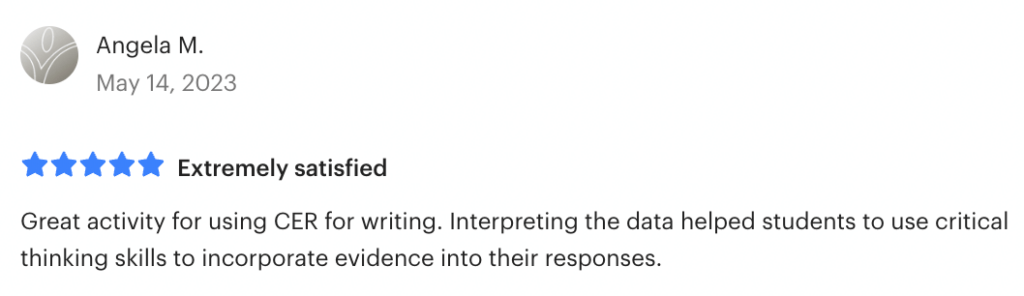 great activity for using CER for writing. Interpreting the data helped students to use critical thinking skills to incorporate evidence into their responses