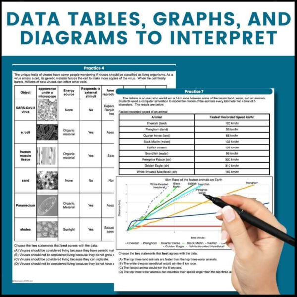 NGSS test taking strategies data tables diagrams and graphs