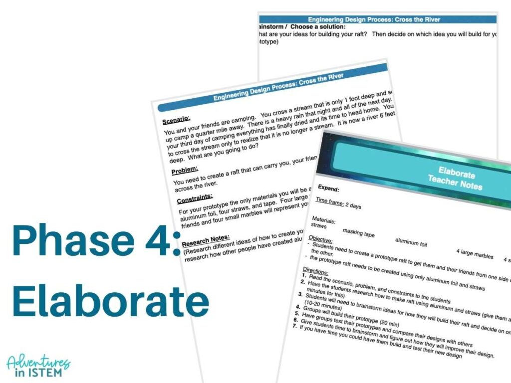 5E lesson engineering design process phase 4 elaborate build a raft