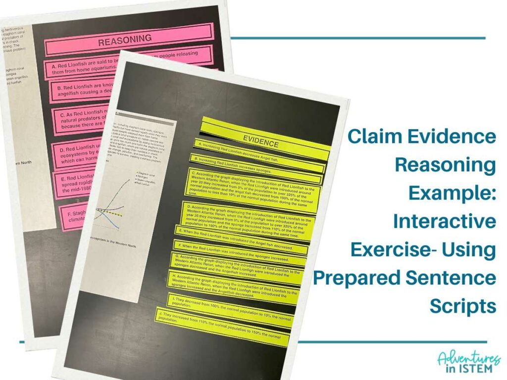 Claim evidence reasoning example interactive exercise using prepared sentence scripts