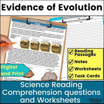 Evidence of Evolution comparative anatomy, embryology, fossils science reading MS-LS4-1, 4-2, 4-3