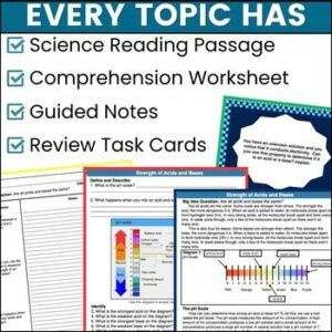 Chemistry Science Reading Comprehension and Worksheets Bundle Covering ...