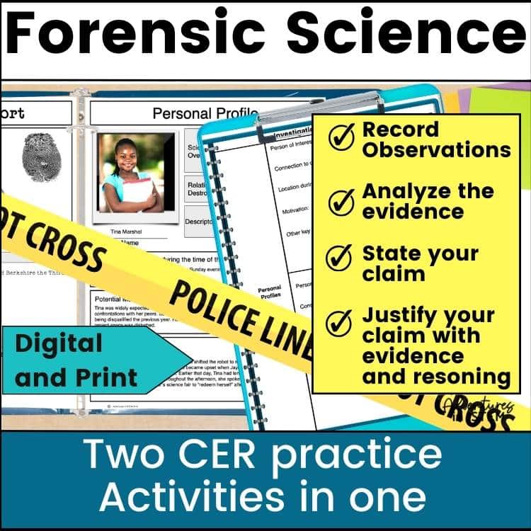 Interactive Forensic Science CER Practice Activities – Solve the Case & Robot Mystery